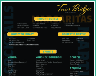 Twin Bridges Restaurant Drink Menu